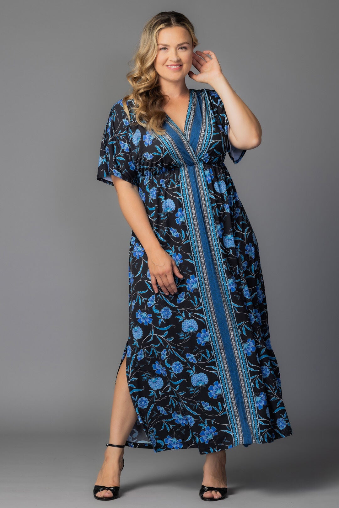 Wanderlust Border Print Maxi Dress, Blue Border Print / Black, alternate image number 4