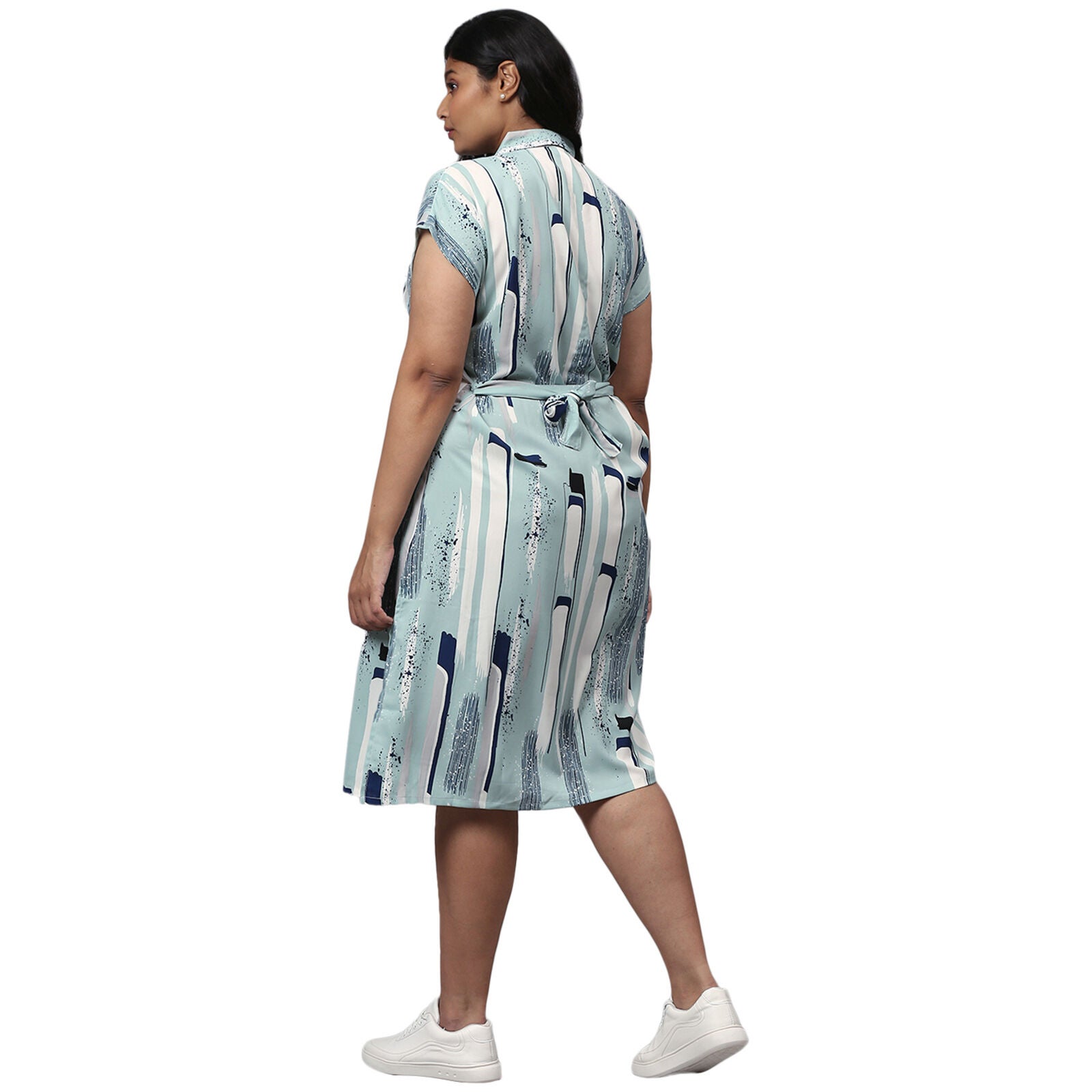 Printed Button Down Dress, Mint / Mint, alternate image number 4