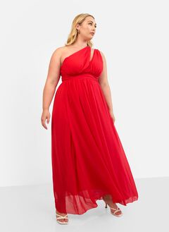GEORGIA CHIFFON ONE SHOULDER MAXI A LINE DRESS - RED