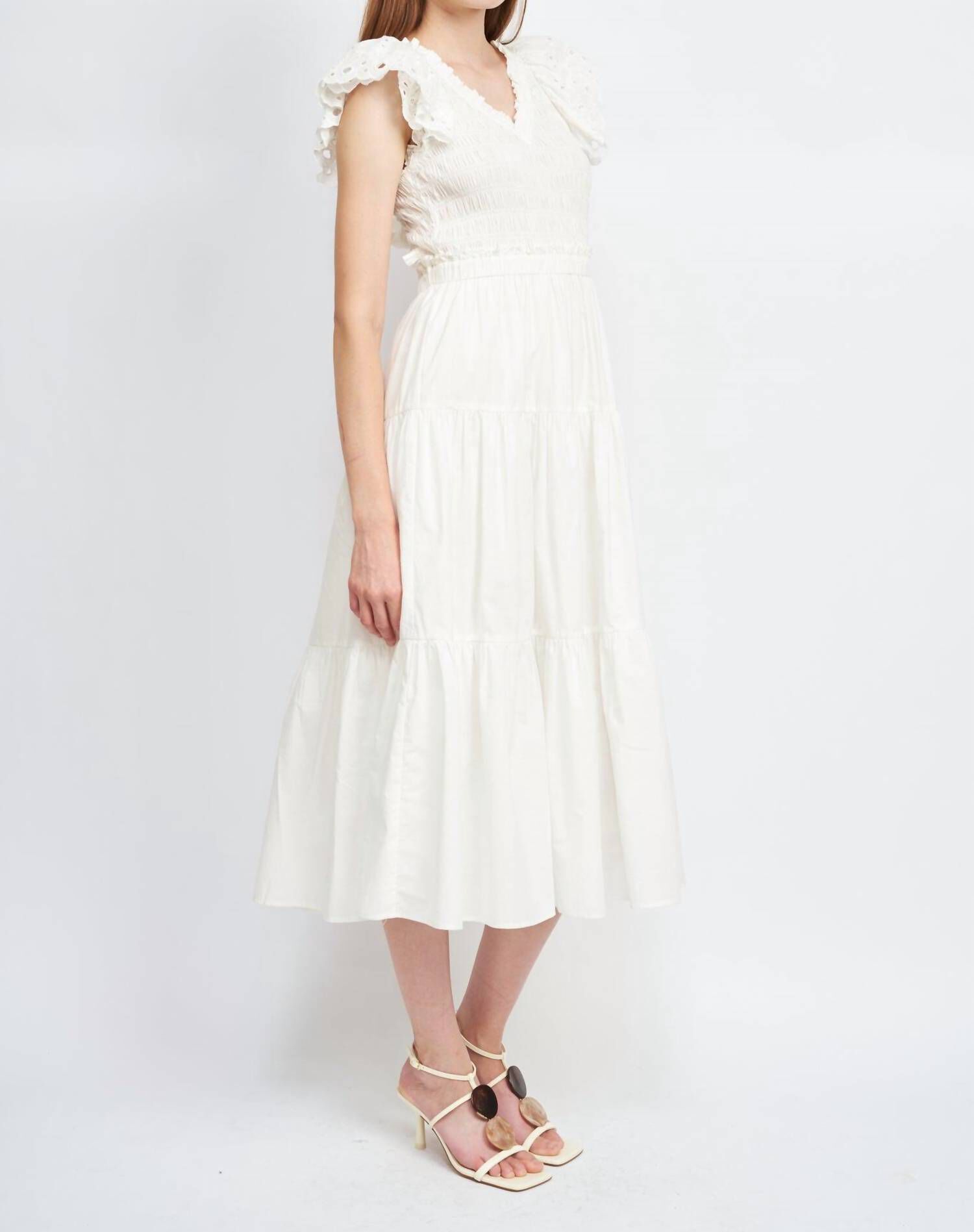 ALANA SMOCKED MIDI DRESS IN WHITE, , alternate image number 3