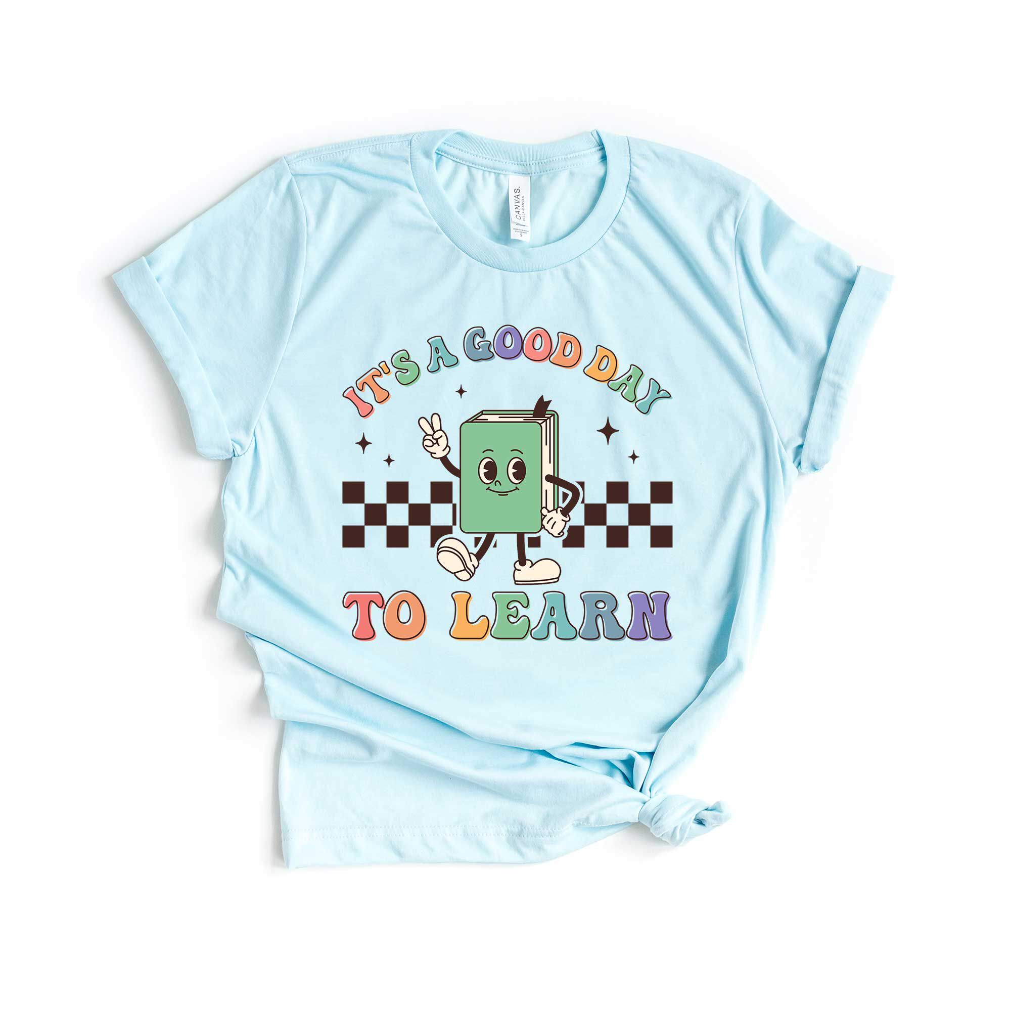 It's A Good Day To Learn Checkered Short Sleeve Graphic Tee, Ice Blue / Light Blue, hi-res image number 0