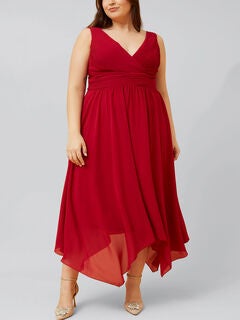 Scarlett Midi Dress Waisted Handkerchief Hem Red