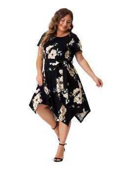 Printed Retro High Low Short Sleeves Dress