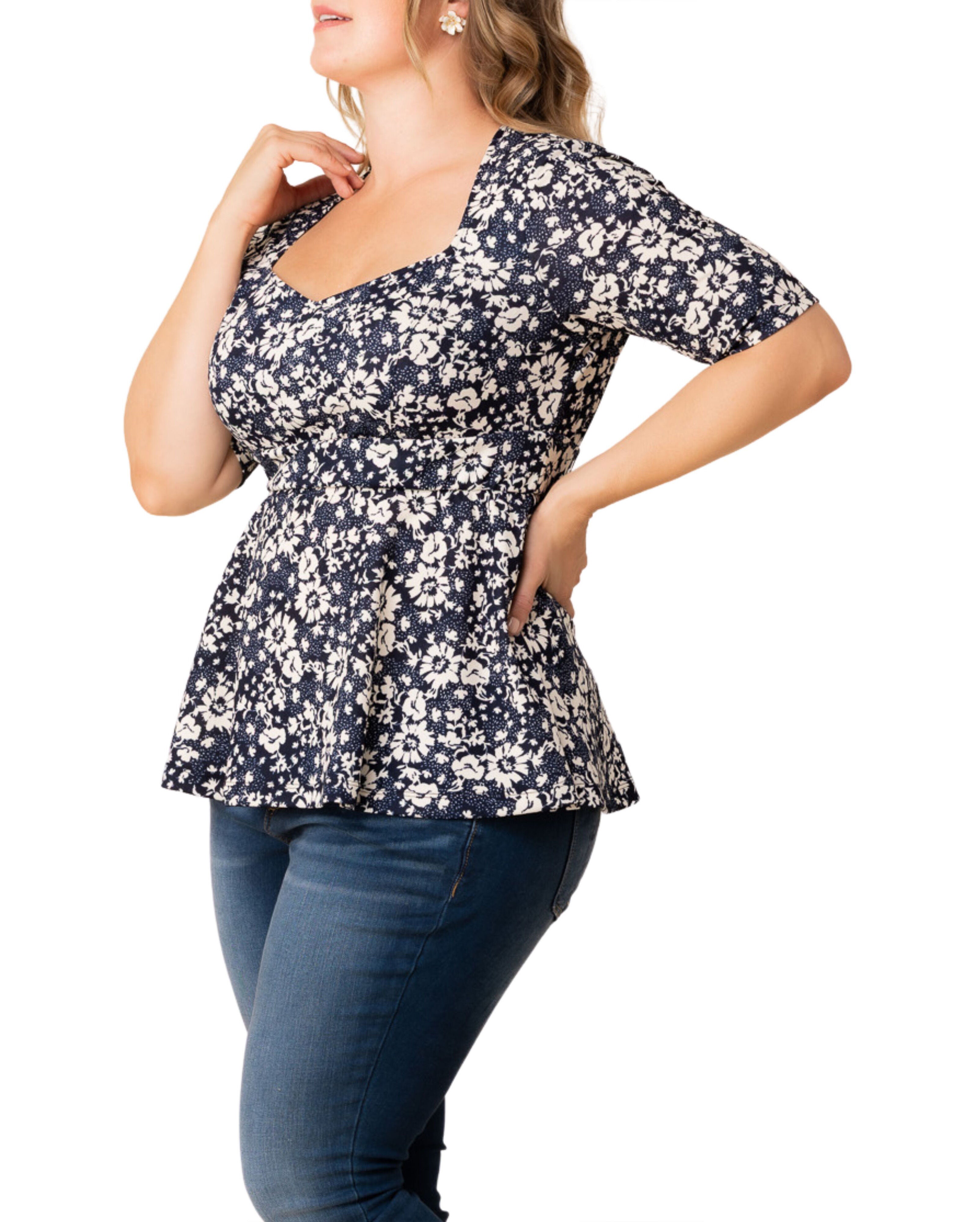Posh Peplum Top, AEGEAN BLUE FLORALS / Navy, alternate image number 3