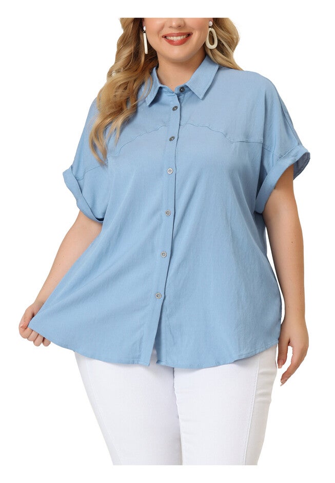 ROLL SLEEVES BUTTONS DOWN CHAMBRAY SHIRT, Blue / Light Blue, alternate image number null