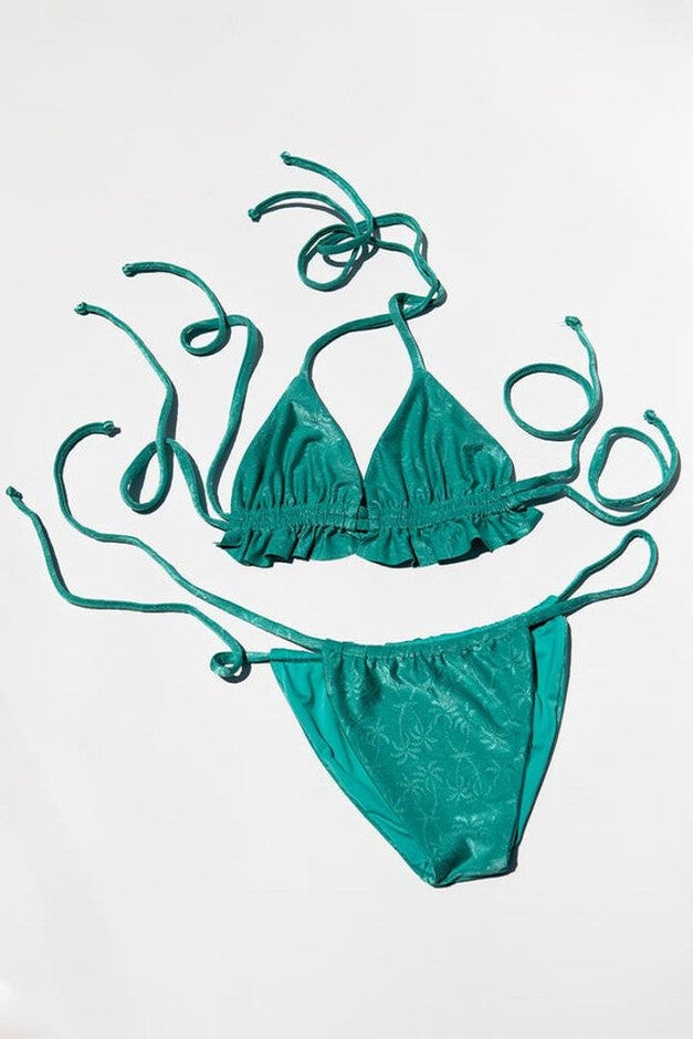MINT Palm Tree Print Bikini Bottom, Mint / Mint, hi-res image number null