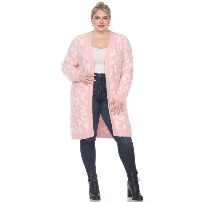 Leopard Print Open Front Sherpa Coat, Pink / Pink, alternate image number 3