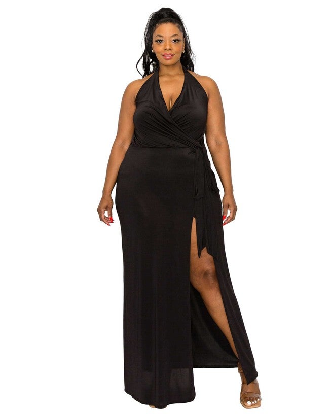 Gisele Halter Neck Dress, Black / Black, hi-res image number 0