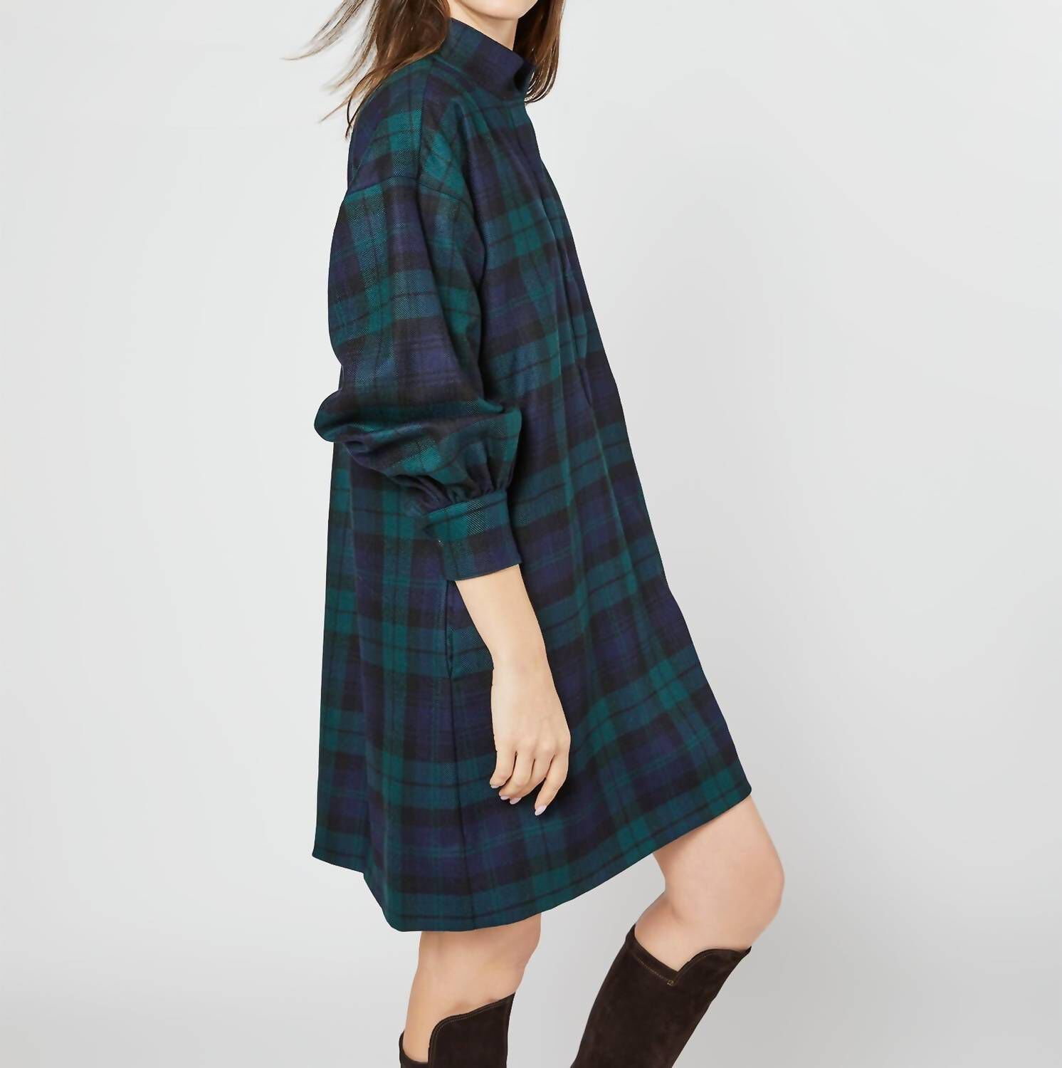 ANAYA POPOVER DRESS IN BLACKWATCH WOOL TARTAN, , alternate image number 9