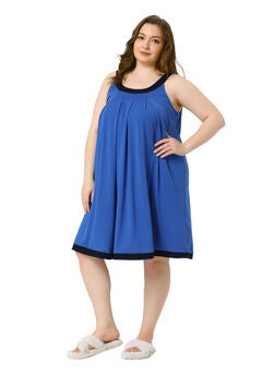 SLEEVELESS SLEEPWEAR WIDE STRAP SLEEPSHIRTS PLEATED SCOOPNECK NIGHTSHIRT