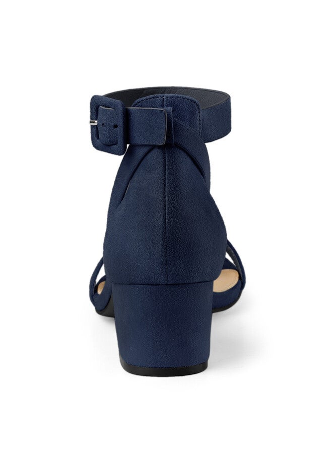 Ankle Strap Block Low Heel Sandal, Navy Blue / Royal Blue, alternate image number 2