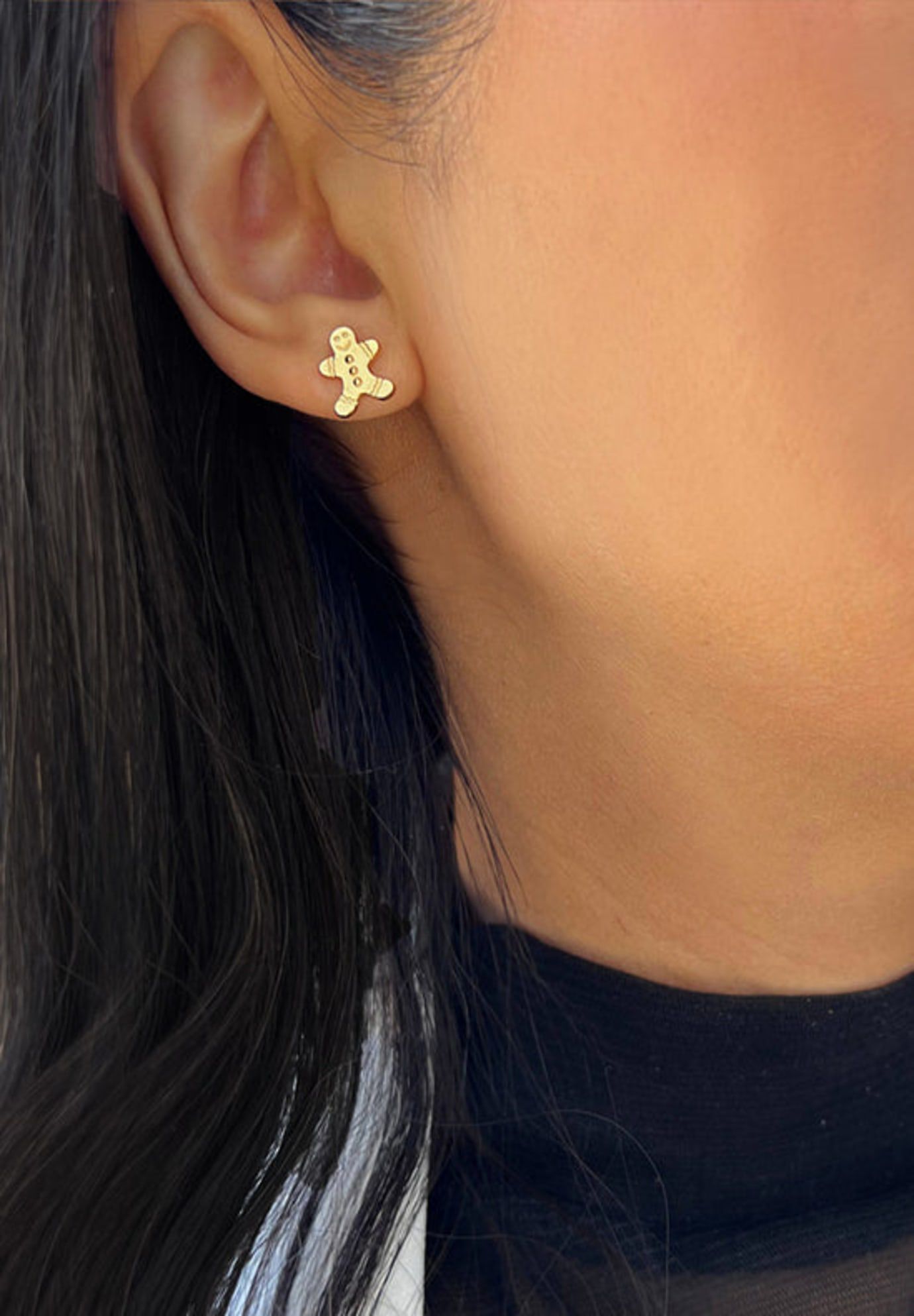 GINGERBREAD Stud Earrings, Gold / Gold, alternate image number 4