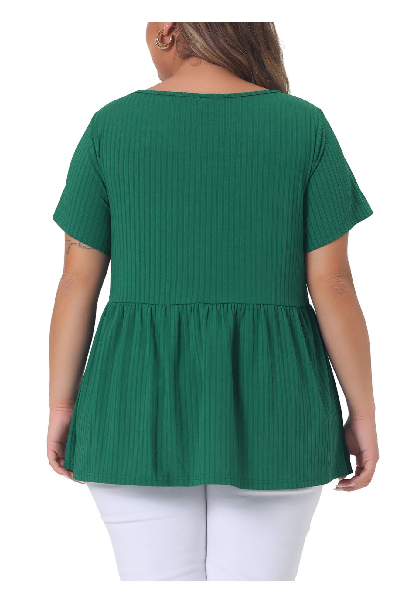 Babydoll Top Summer Peplum Short Sleeve Summer Oversized Tunic Blouse, Green / Forest Green, alternate image number 3