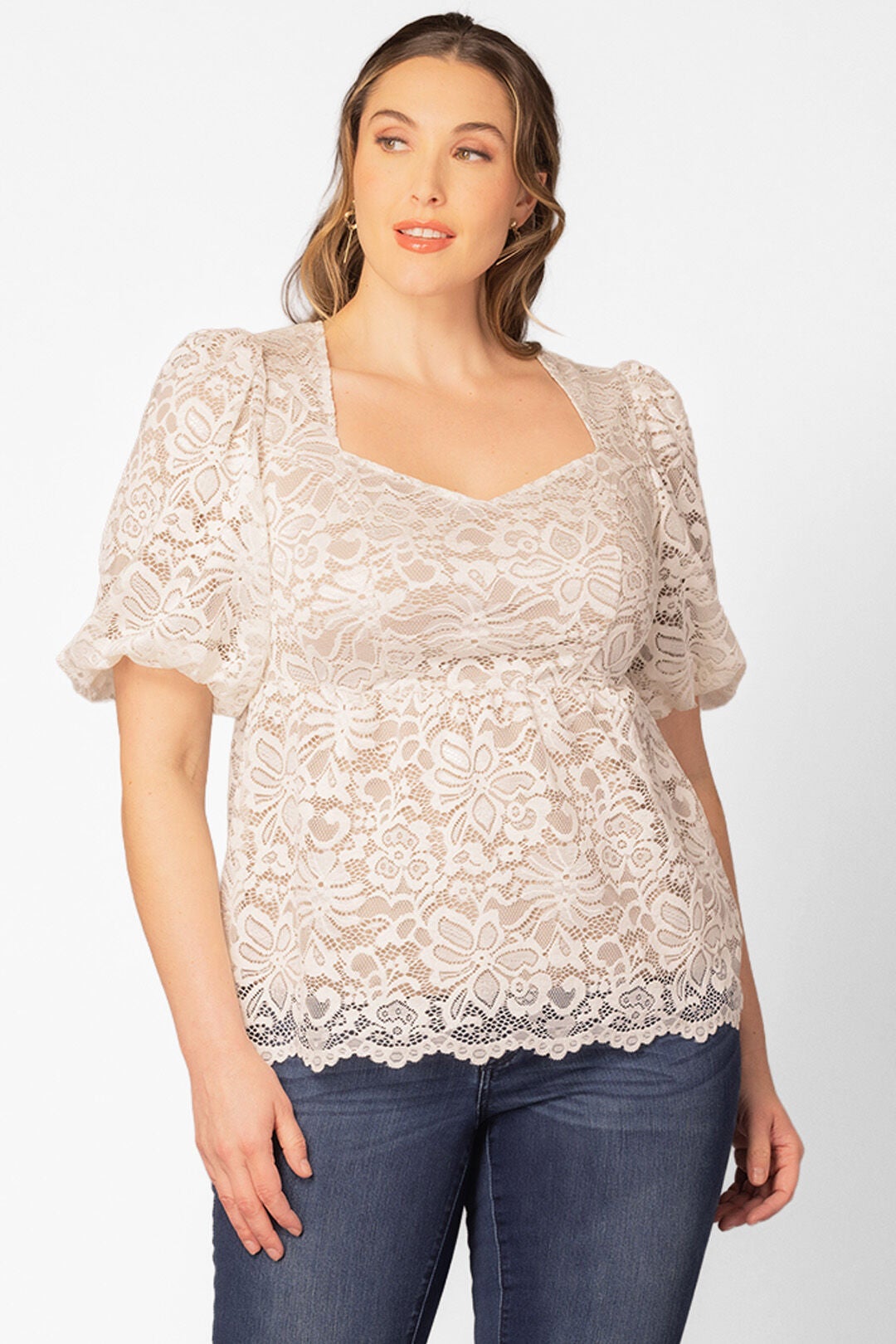 Winsome Sweetheart Lace Peplum Top, IvoryNude / Ivory, alternate image number 2