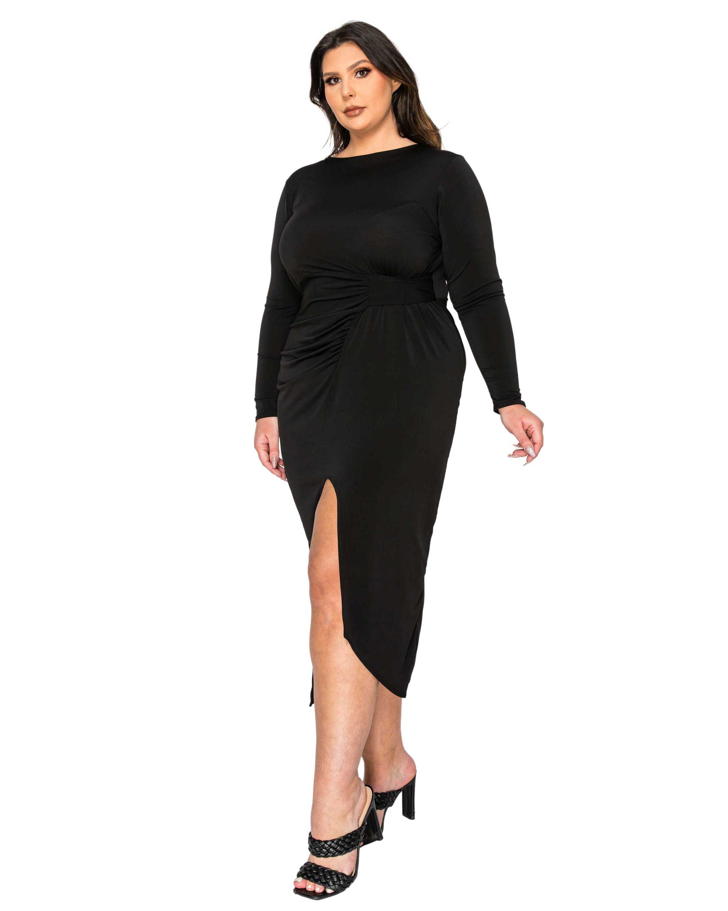 Estelle Ruched Bodycon Midi Dress, Black / Black, alternate image number 1