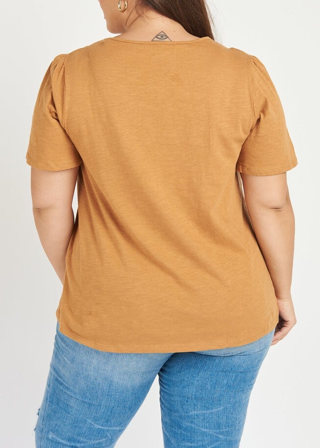 Emily Mocha Split-Neck Tee, MOCHA / Mocha, alternate image number null
