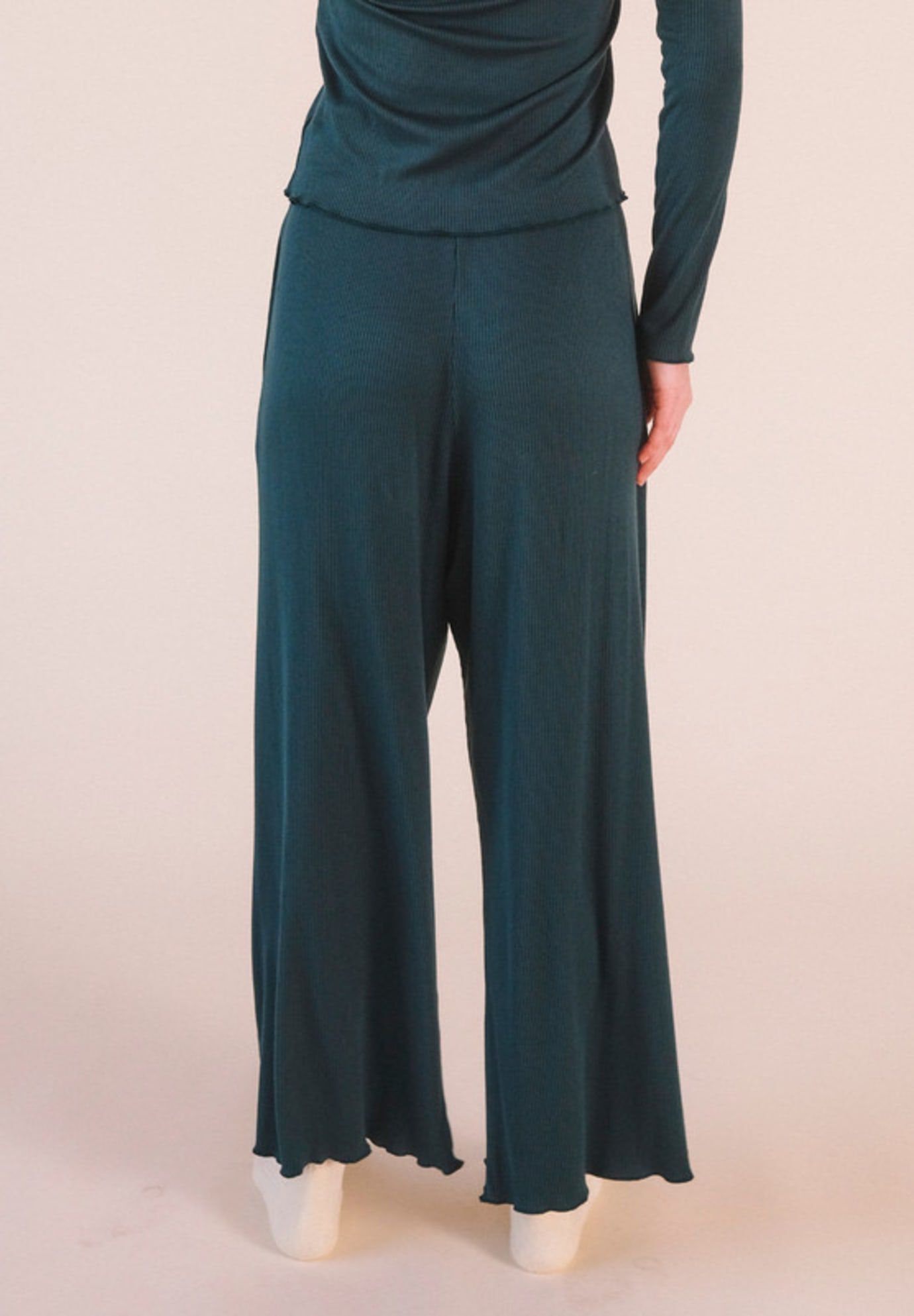 Hedy Ribbed Modal Lounge Pant, Pine / Hunter Green, alternate image number 1