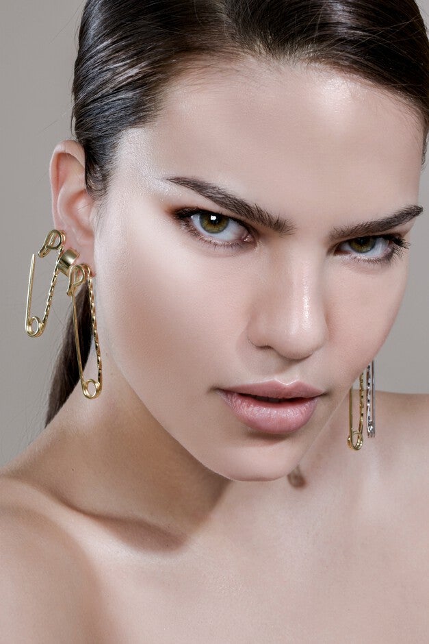 Medium Twisted Safety Pin Earrings Gold, Gold / Gold, alternate image number null