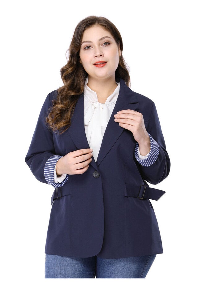 CONTRAST STRIPE CUFF NOTCHED LAPEL BLAZER, Blue / Navy, hi-res image number 0