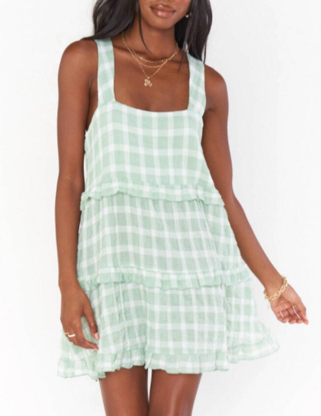 NAPA MINI DRESS IN GREEN PLAID, Green Plaid / Light Green, hi-res image number 0