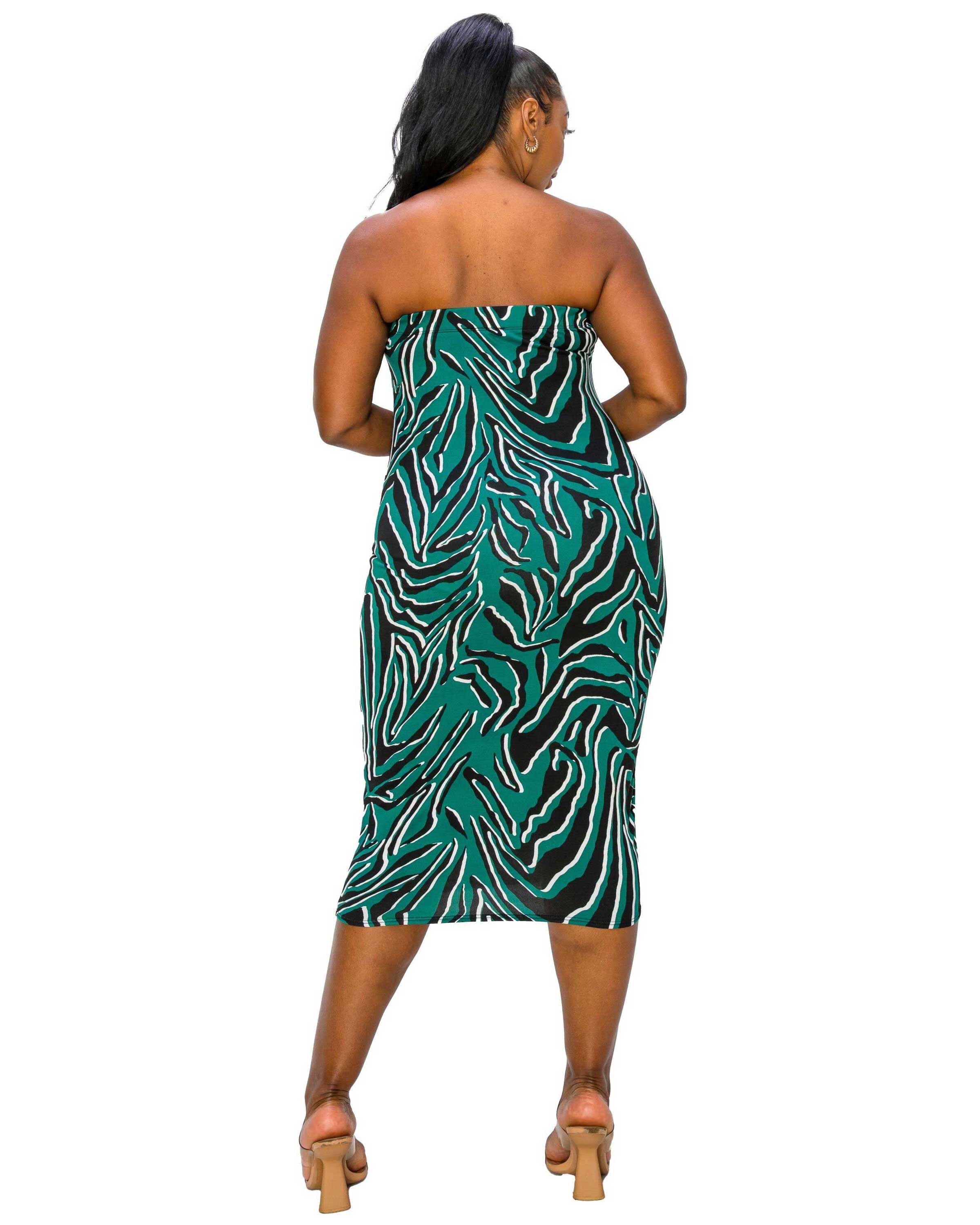 KIKO ZEBRA PRINT TUBE DRESS, Hunter / Hunter Green, alternate image number 1
