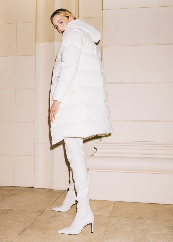 White Faux Leather Puffer Coat, White / White, alternate image number 3