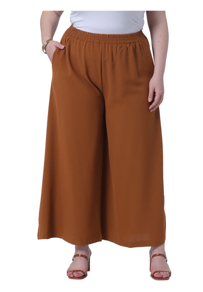 Wide Leg Pockets Casual Summer Palazzo Pants, Brown / Brown, alternate image number 2