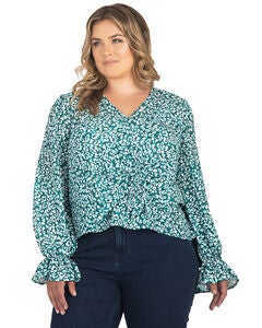 Plus Size Vera Tie Front Flute Sleeve Blouse