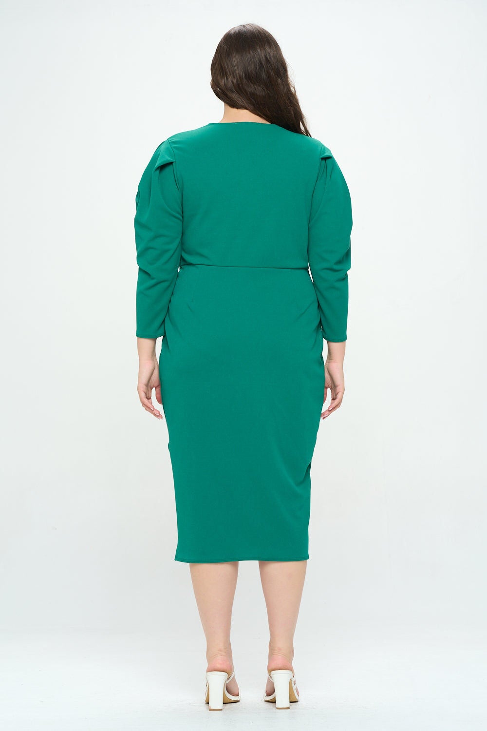 BOA PLEATED MIDI DRESS, Emerald / Forest Green, alternate image number 1
