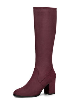 SIDE ZIPPER CHUNKY HEEL KNEE HIGH BOOTS