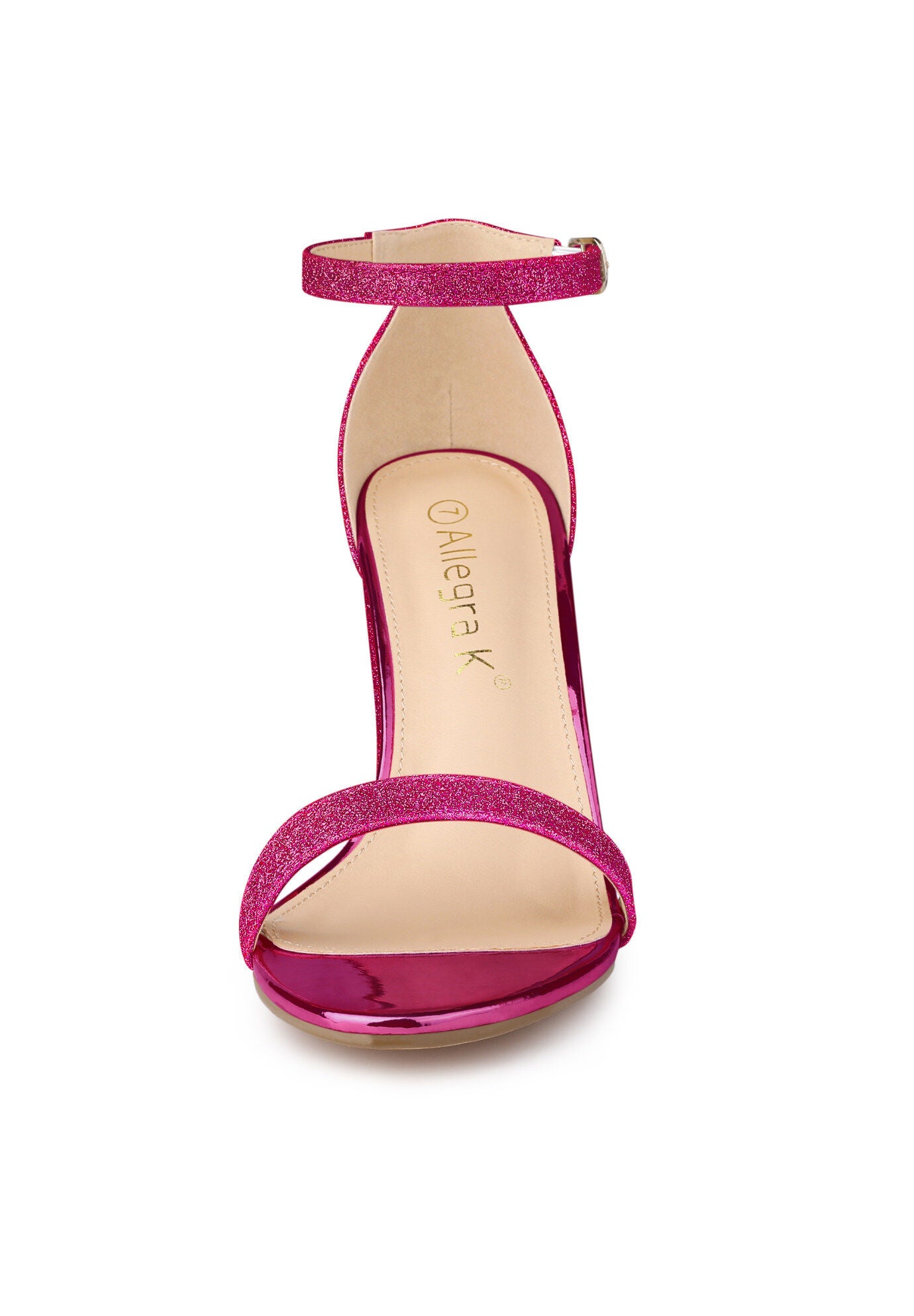 Glitter Ankle Strap Chunky Heels Sandals, Hot Pink / Pink, alternate image number 1