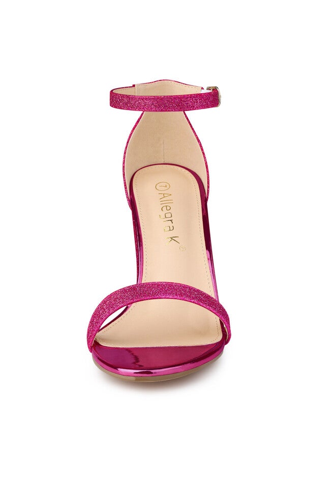 Glitter Ankle Strap Chunky Heels Sandals, Hot Pink / Pink, alternate image number 1