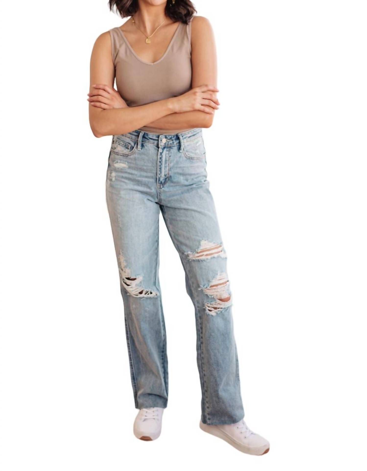 Montana High Rise Rigid Magic Distressed Straight Jeans main image 1
