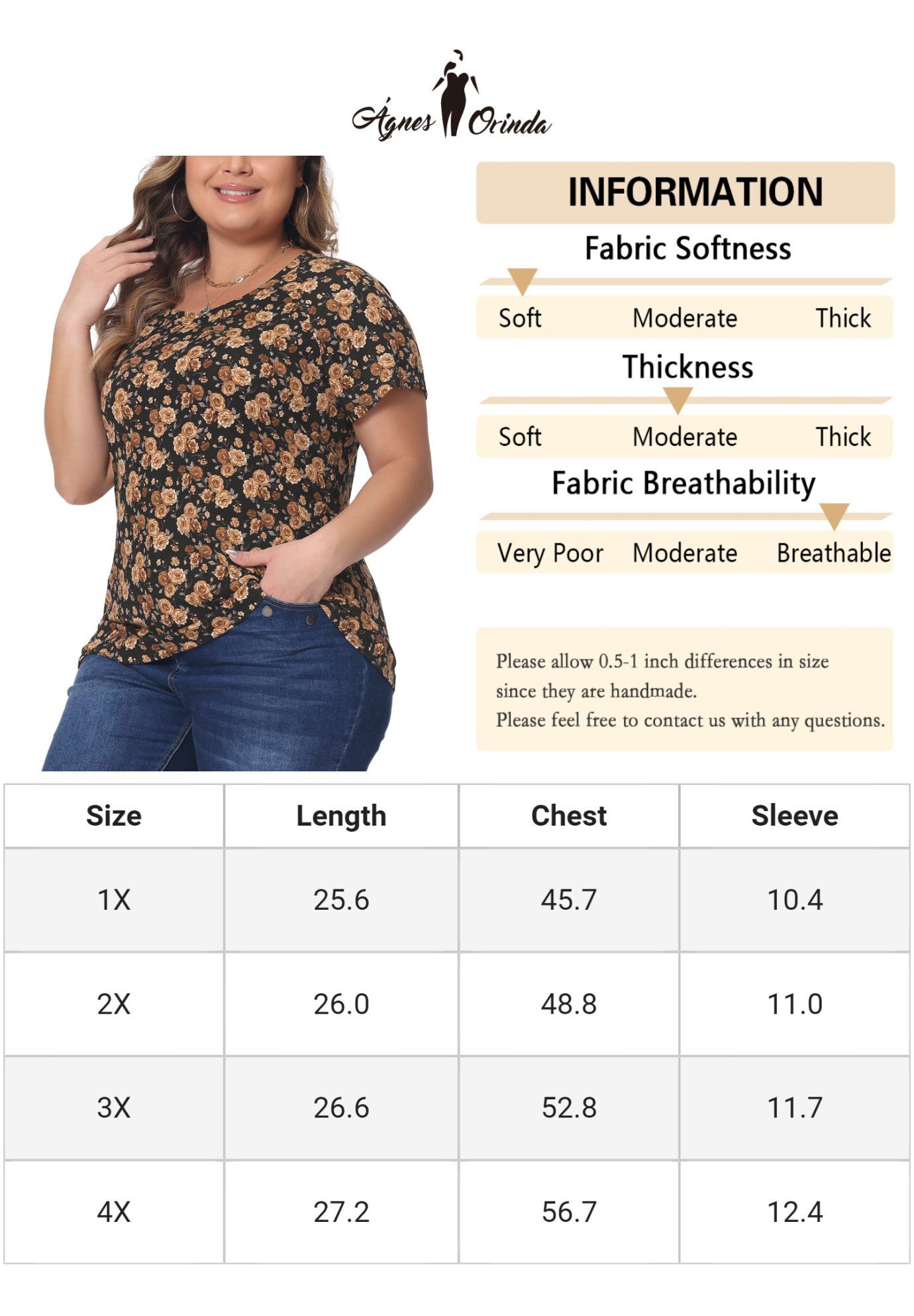 Floral Blouse Short Sleeves Loose Top, Brown / Brown, alternate image number 4