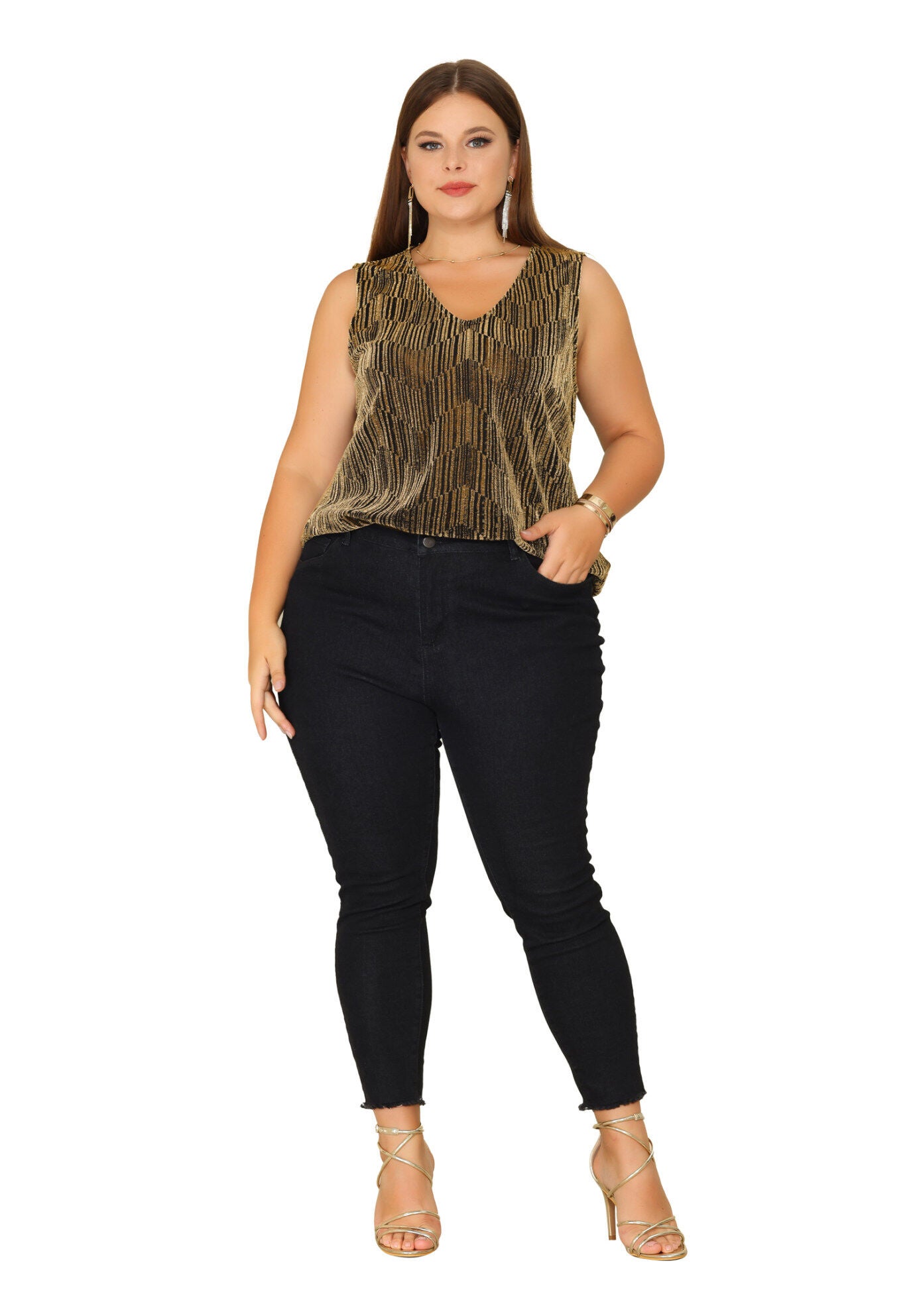 SEQUIN TOP SLEEVELESS GLITTER GRADIENT TANK VEST, Gold / Gold, hi-res image number 0