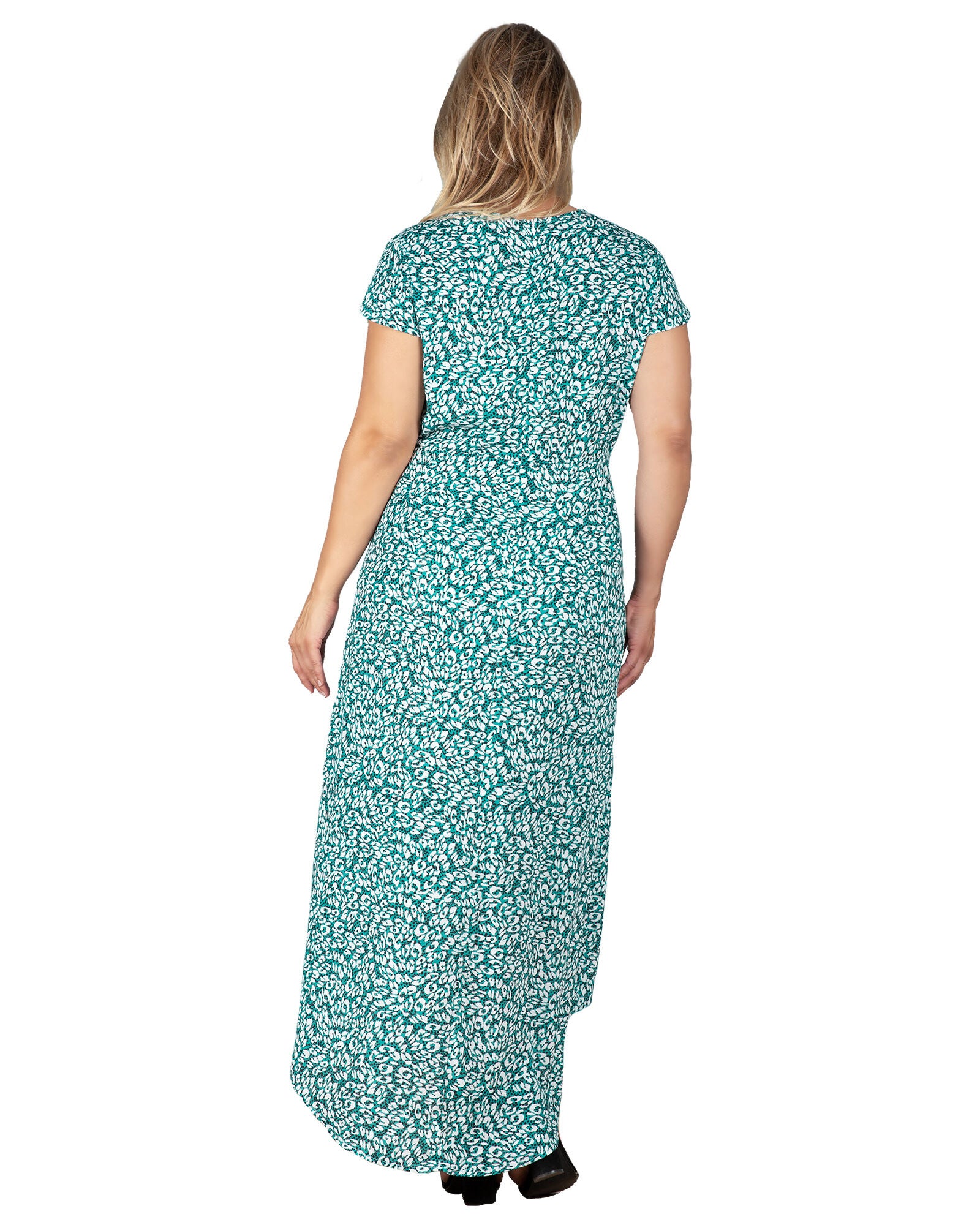 Standards & Practices Cap Sleeve High-Low Tulip Dress, GREENLEOPARD / Hunter Green, alternate image number 1