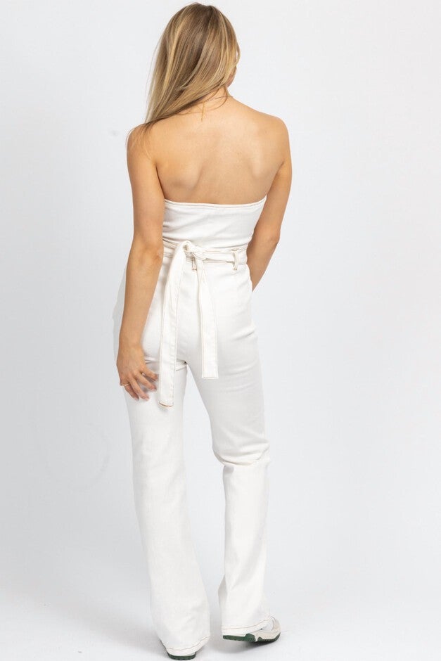 Strapless Denim Jumpsuit In Off White, , alternate image number null