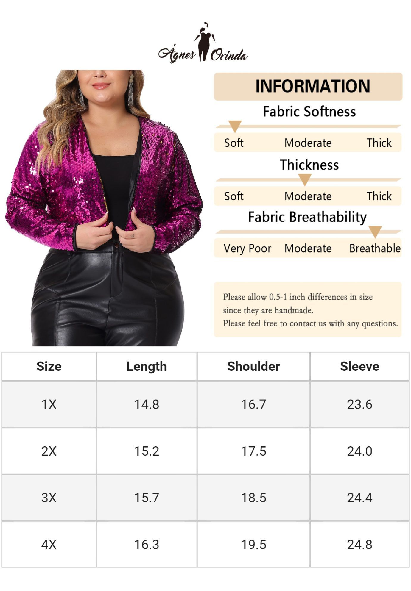 OPEN FRONT LONG SLEEVE METALLIC SEQUIN CROP JACKET, Hot Pink / Pink, alternate image number 1