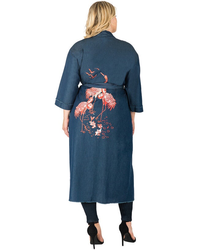 Kumiko Denim Bird Print Kimono Duster Jacket, 3005DIRTYDOG / Navy, alternate image number 2