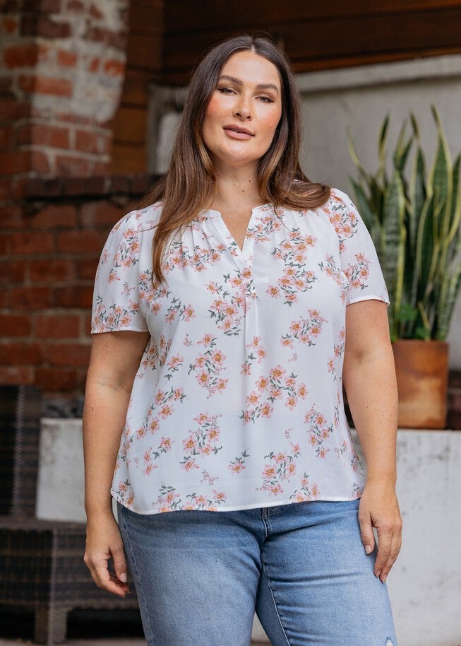 Chandler Short Sleeve Top, N538 Ivory / White, hi-res image number null