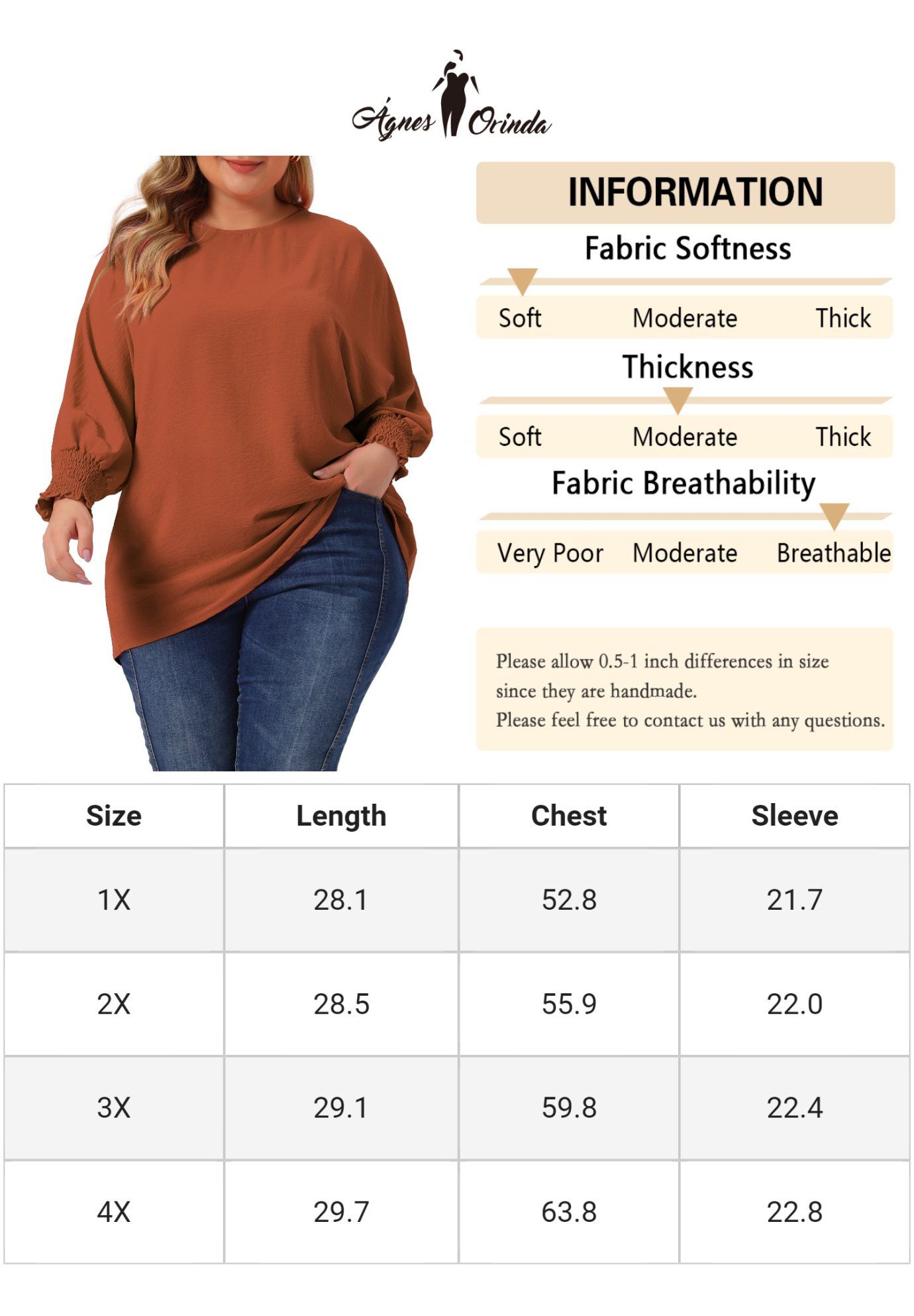 Chiffon Top Batwing Ruffle Long Sleeve Loose T-Shirt Blouse, Caramel / Brown, alternate image number 4