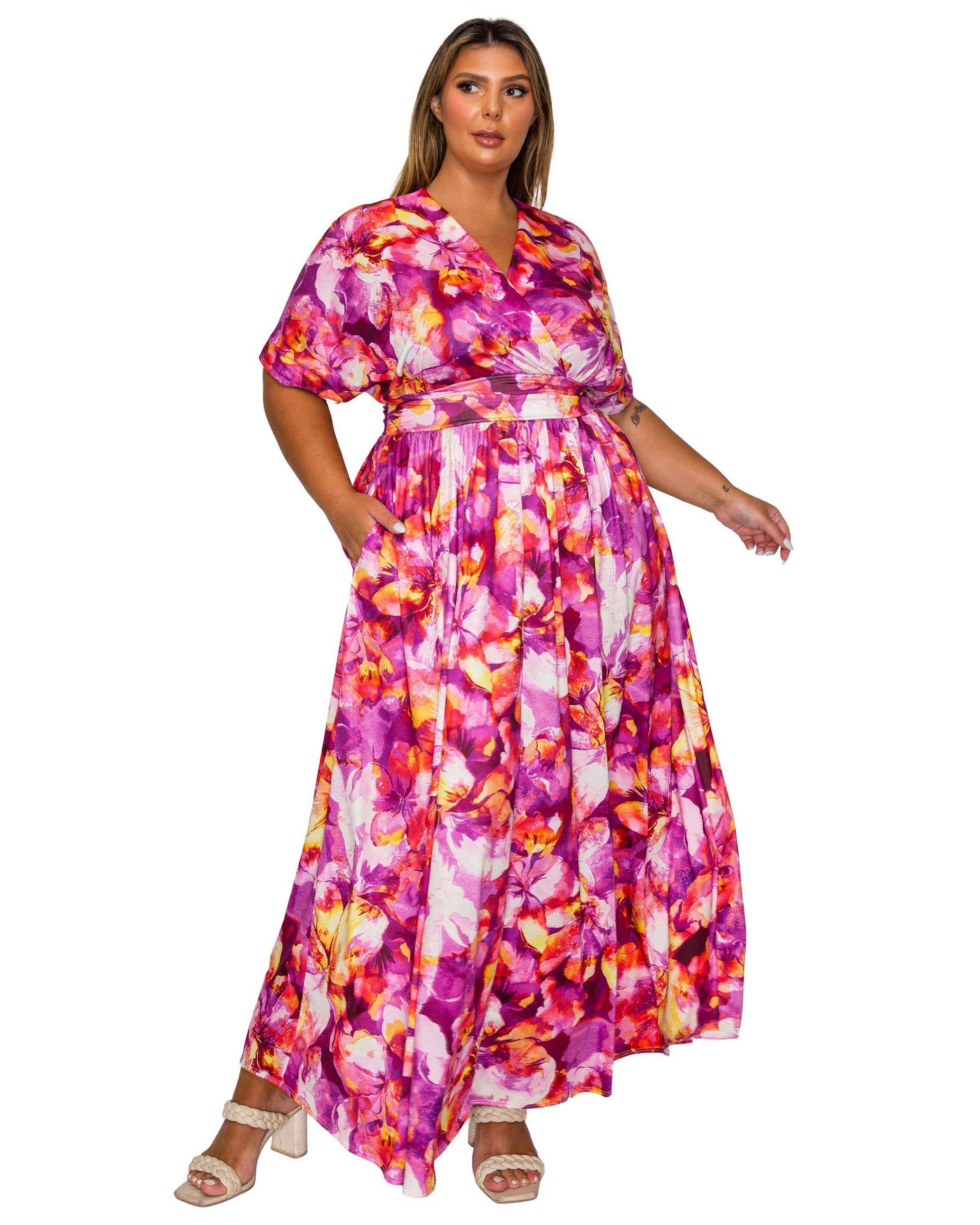 Minoa Floral Empire Waist Dress, Fuchsia / Pink, hi-res image number 0