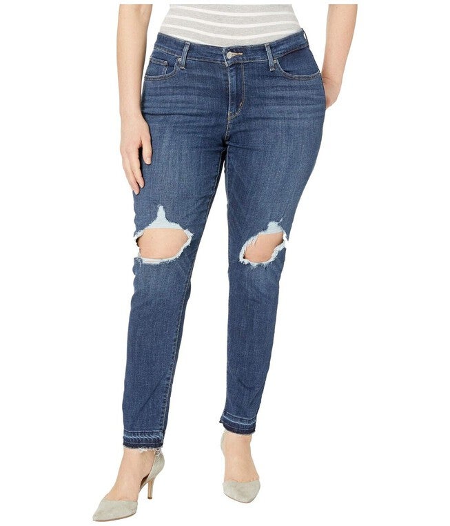 Levi's Women's 711 Denim Destroyed Skinny Jeans Blue 24W, Blue / Navy, hi-res image number null