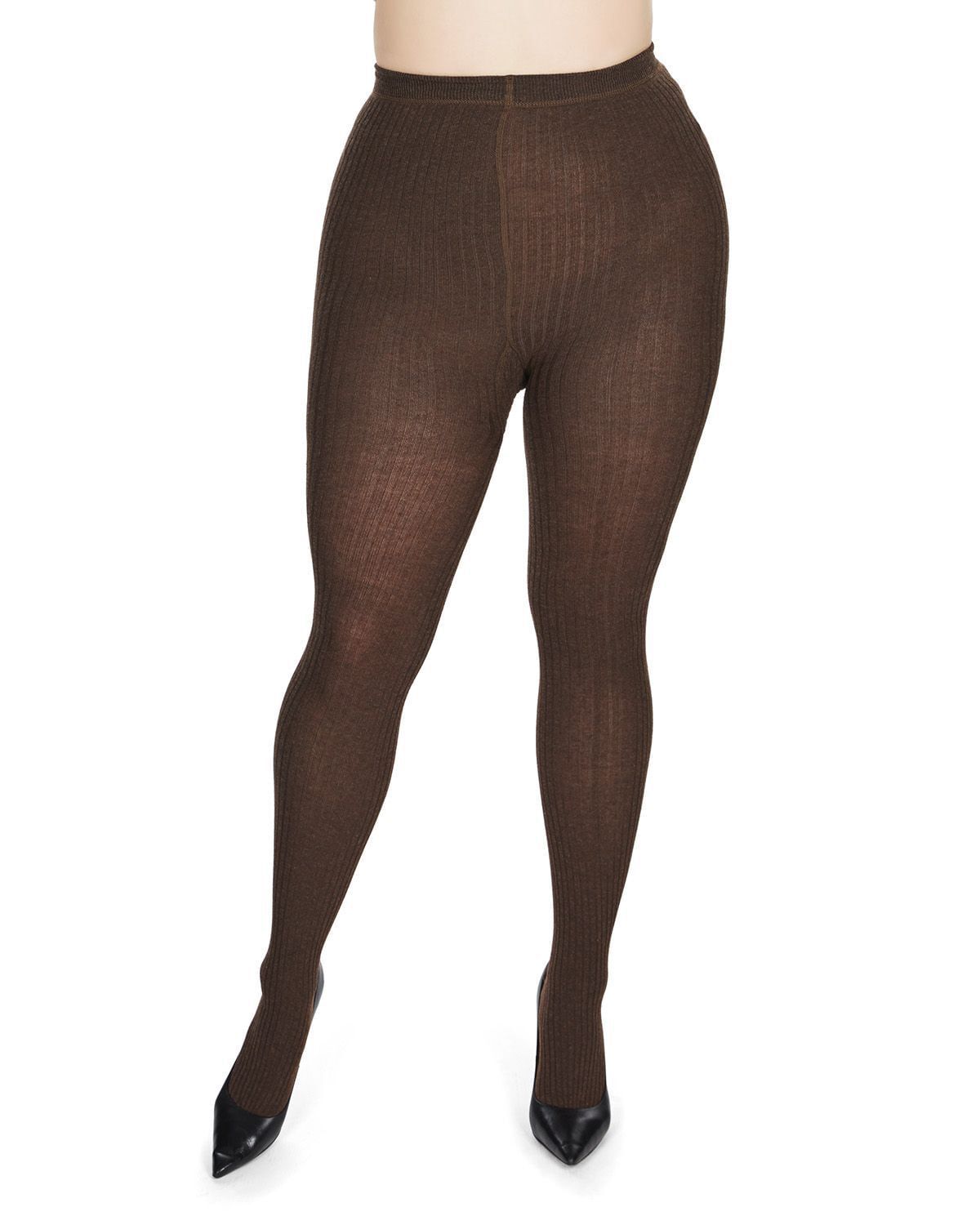 Boston Ribbed Cotton Blend Sweater Tights, Brown Heather / Brown, alternate image number 1