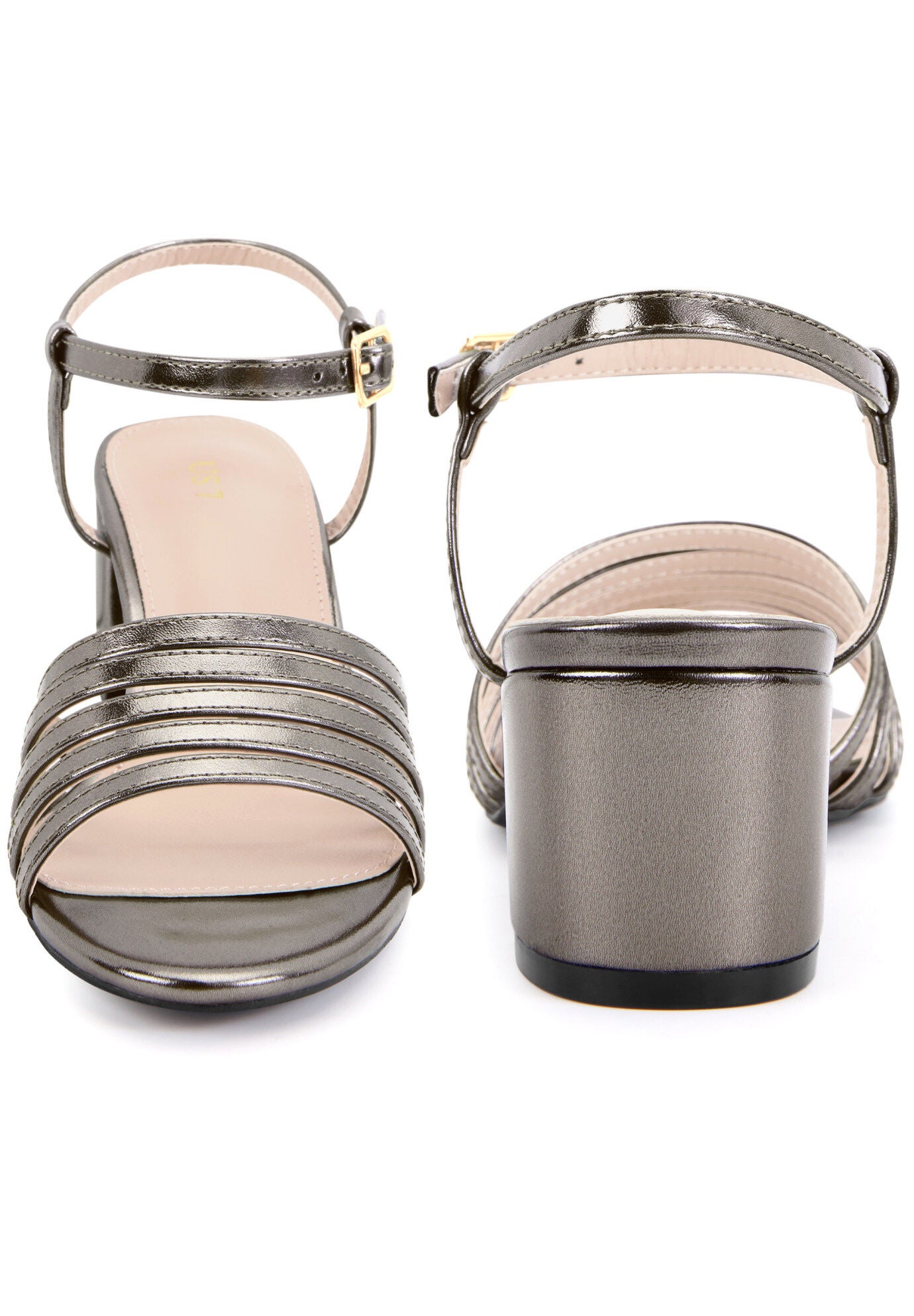 Strappy Open Toe Gladiator Block Heel Metallic Sandal, Gunmetal Metallic / Charcoal Grey, alternate image number 2