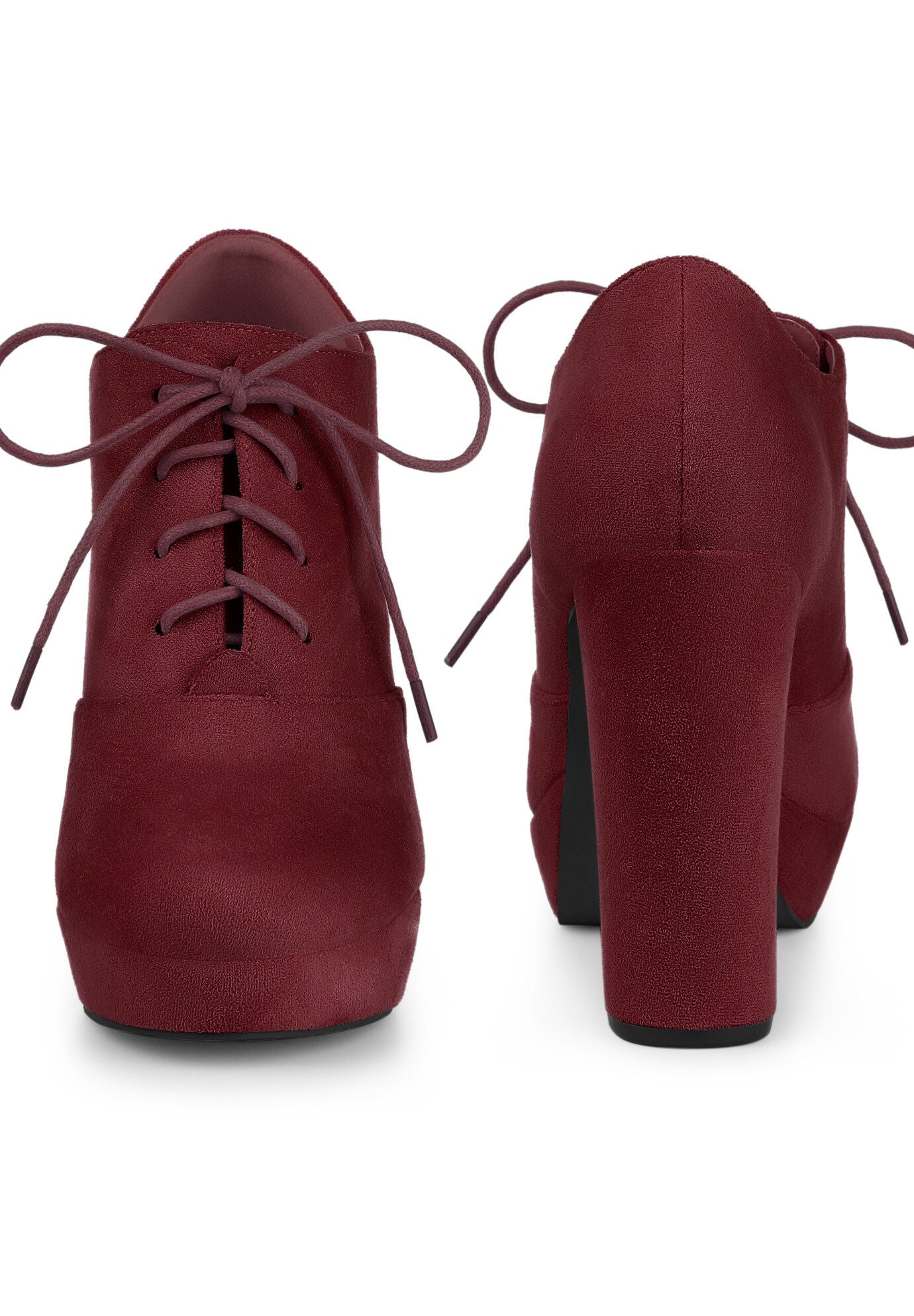Platform Chunky Heel Lace Up Ankle Booties, Burgundy / Burgundy, alternate image number 1