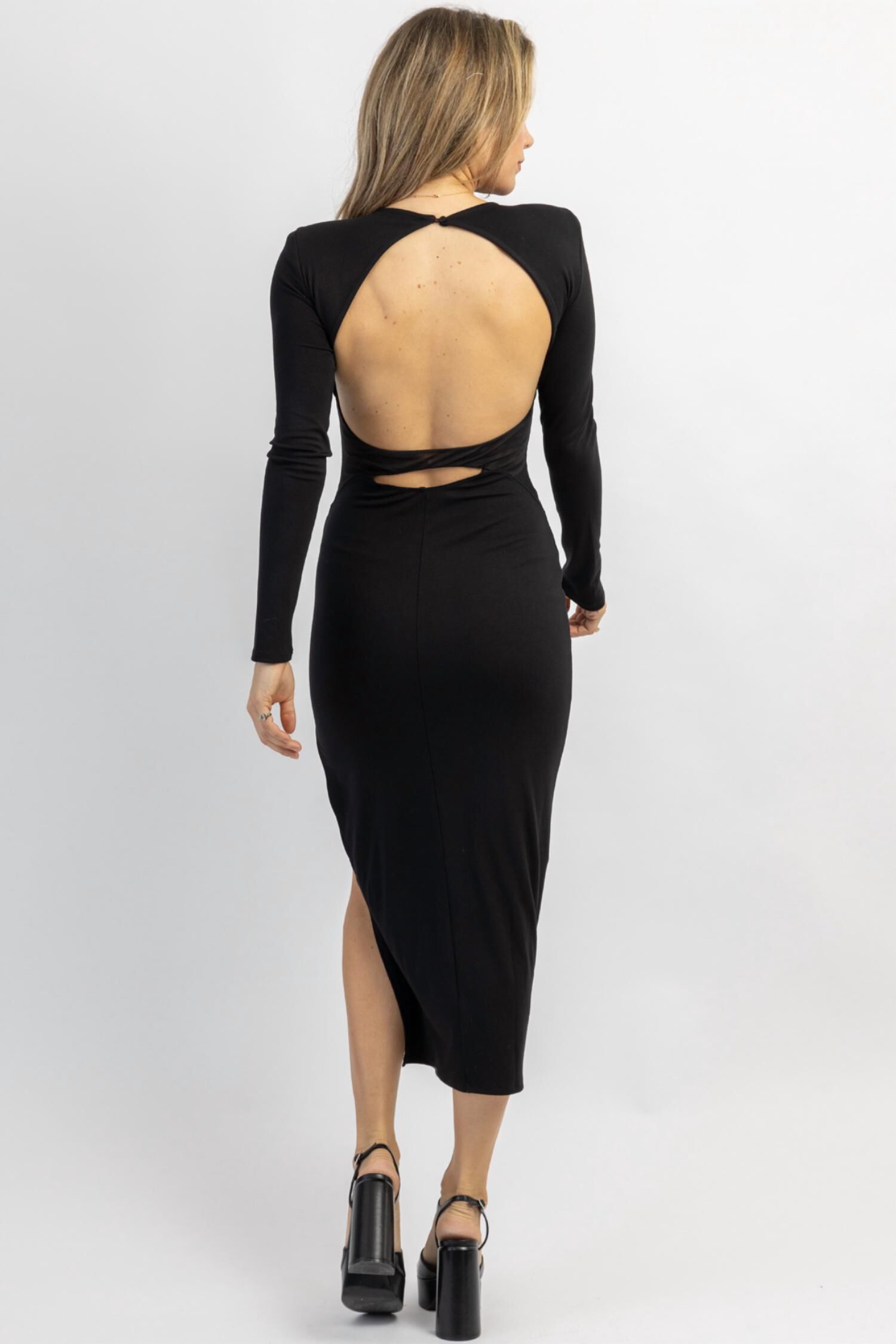 CLEAN LINES MESH BACKLESS MIDI DRESS IN BLACK, , alternate image number 9