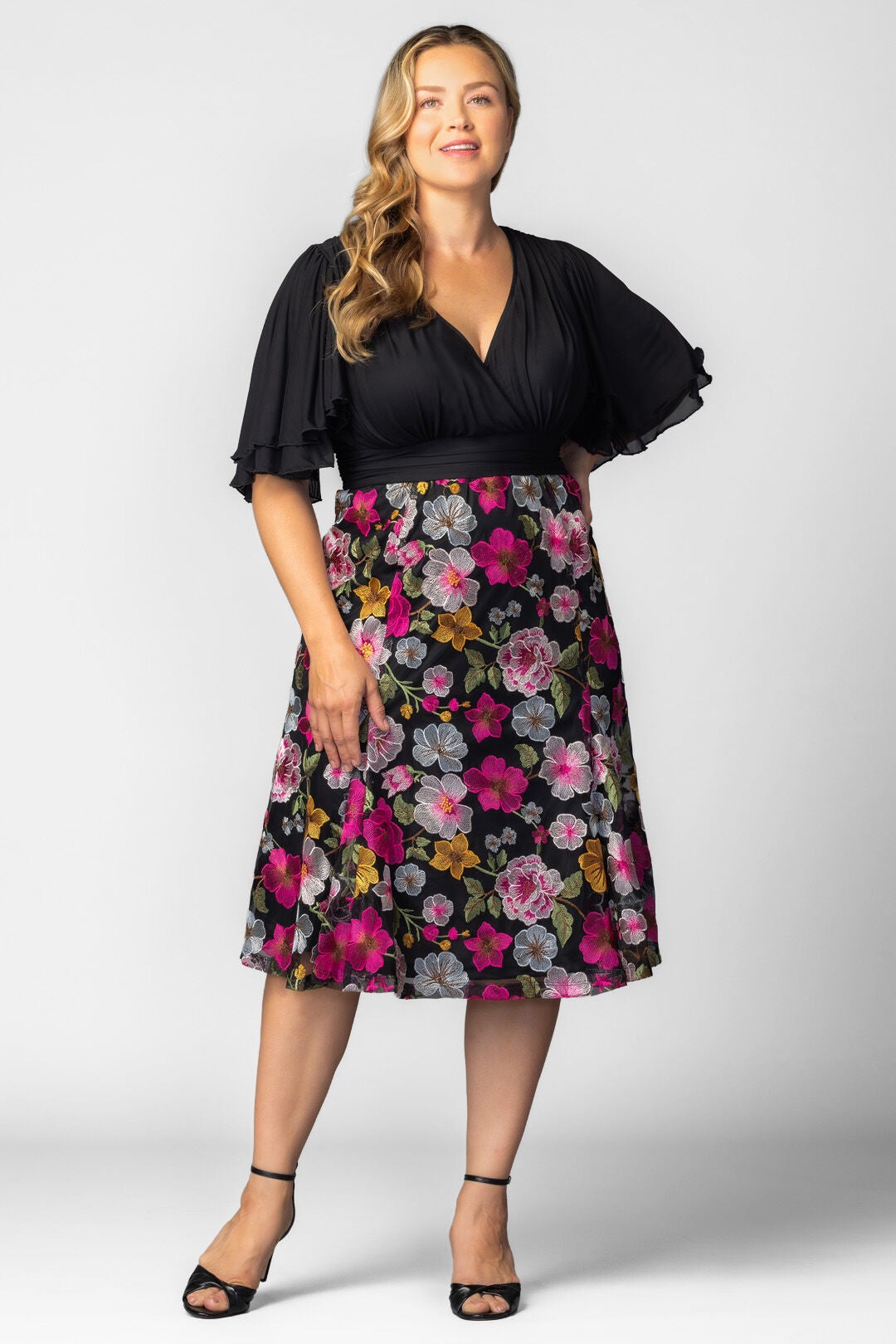Lillian Embroidered Cocktail Dress, Vibrant Floral Frolic / Black, hi-res image number 0
