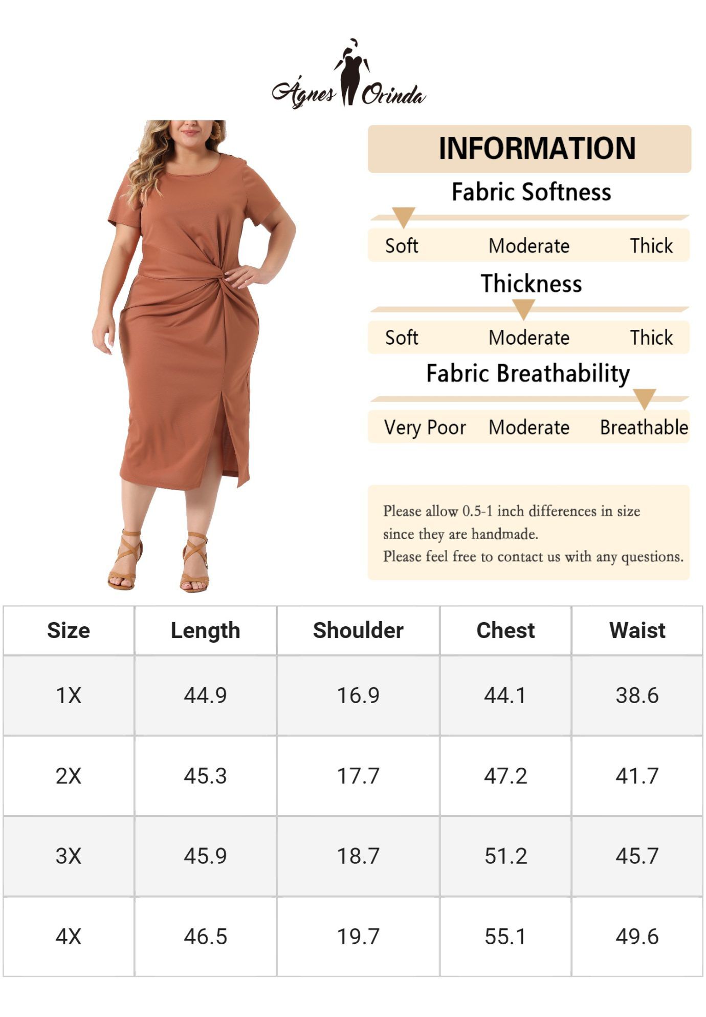 Round Neck Knot Front Short Sleeve Side Split Dress, Orange / Orange, alternate image number 4