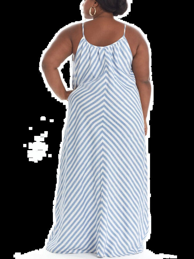 Striped Cami Maxi Dress (Dia exclusive), White Multi / Light Blue, alternate image number 1
